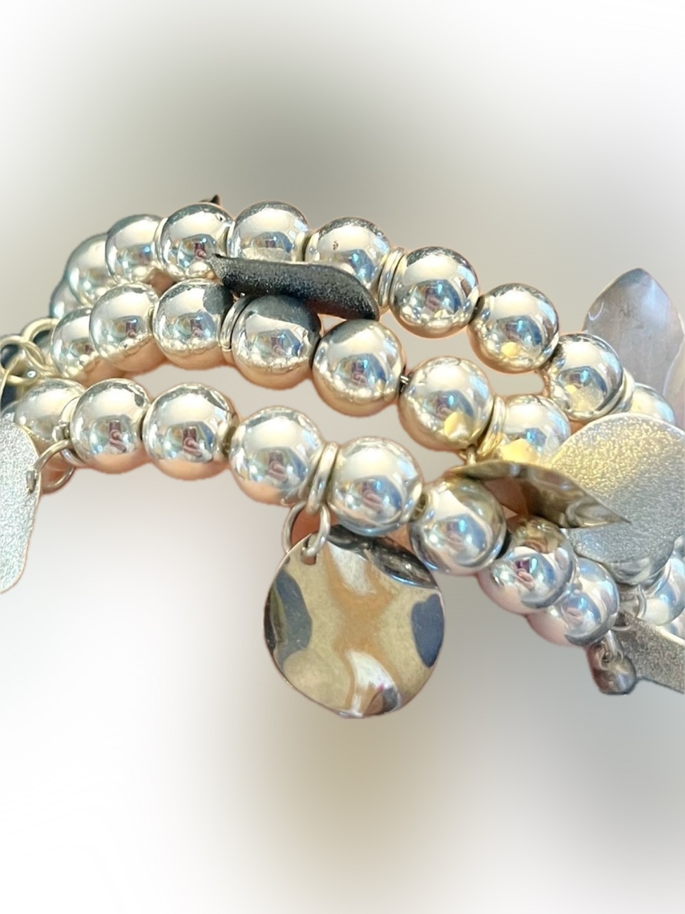 Vintage Chunky Mixed Metal Beaded Bracelet Stack Gold Silver Dangle Charms Boho
